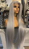 Platinum Blonde Grey Lace Front Wig 180 Density Luxury Hair Grey Wig