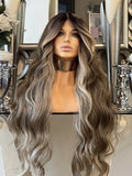 QUEEN BEY Blonde Lace Front Wig Centre Part Balayage