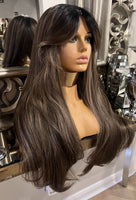 Balayage Curtain Bangs Centre Part Highlights Wigs