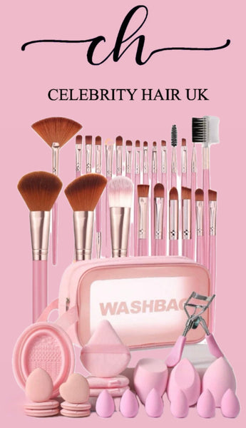 46PCS Makeup Brush Set with Bag Puffs Remover Pad Eyelash Curler Travel Kit Xmas