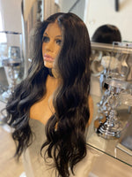 Apple - face framing blonde- Black human hair Blend Lace Front Wig Centre Part Balayage Wig Blonde Highlight