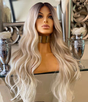 blonde human hair Blend Lace Front wig Centre Part Wig  Blonde Curly Lace Front