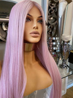 Pink Lace Front Wig Long Pink Luxury Hair Wig Centre Part Transparent Lace Wig