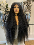 black human hair Blend Curly Wig Afro Wig Centre Part Wig Brace Wave Wig Curly - Celebrity Hair UK