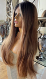 Auburn Human Hair Blend Lace Front Wig  360 Wig Dark Root 200 Density Lace Front