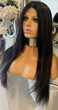 Black straight wig with subtle highlights
