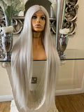 blonde human hair blend Wig Grey lace front Wig Silver Lace Front Wig Centre Par - Celebrity Hair UK