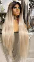 Dark root Platinum Blonde Lace Front Wig Balayage