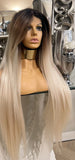Dark root Platinum Blonde Lace Front Wig Balayage