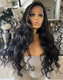 Black human hair Blend Lace Front Wig Centre Part Balayage Wig Blonde Highlight