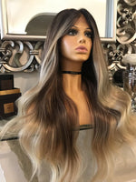 Cinderella - blonde human hair Blend Lace Front Wig Ombré Auburn Brown Blonde 360 Lace Wig