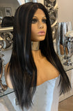 Black straight wig with subtle highlights