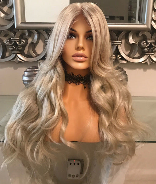 Silk- Blonde Human Hair Blend Lace Front Wig Blonde Lace Front Wig Blonde Wig Centre Part Wig