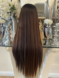 Auburn human hair blend Lace Front wig Ombre Dark Copper Wig Centre Part Wig - Celebrity Hair UK