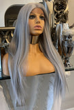 Platinum Blonde Grey Lace Front Wig 180 Silk Top Lace Front Wig Hair Grey Wig