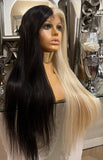 Blonde Black  Wig Lace Front Wig Split Hair Wig 2 Colour Wig Half Blonde Black