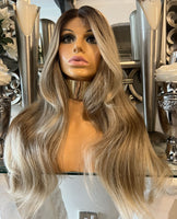 Golden Blonde Curly Wig Centre Part Lace Fromt