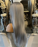 Platinum Blonde Grey Lace Front Wig 180 Silk Top Lace Front Wig Hair Grey Wig