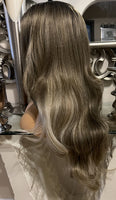 Brown face framing balayage wig