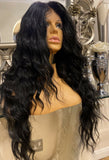 Black Human Hair Blended Lace Front Wig Wavy Wig Black Wig Kim K Wig Curly Wig - Celebrity Hair UK