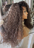 Brown Lace Curly Centre part wig