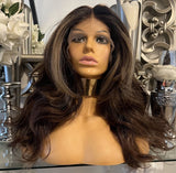 Brown Lace Front Wig Balayage Transparent Lace Wig Centre Part Highlights