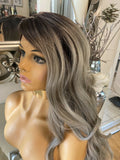 human hair wig blend Wig Grey Blonde Lace front Wig Blonde Grey Tone Lace Wig - Celebrity Hair UK