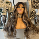 Centre Part Wig Brown Blonde Balayage Wig Highlight Wig