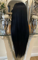 black human hair Blend Lace Front Wig Black Long Lace Front Wig Centre Part Wig - Celebrity Hair UK