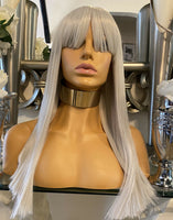 blonde Fringe Wig Lace front Wig Bangs Wig Fringe Wig Silver Wig Grey - Celebrity Hair UK