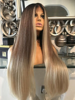 blonde human hair Blend Lace Front Wig Face Framing Chestnut Blonde 360 Wig - Celebrity Hair UK