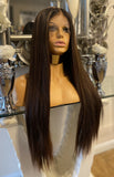 Brown Lace Front Wig Brown Human Hair Blend Wig  Highlights Centre Part Wig - Celebrity Hair UK