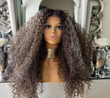 Brown Lace Curly Centre part wig