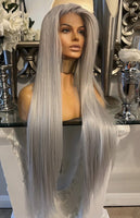 Platinum Blonde Grey Lace Front Wig 180 Density Luxury Hair Grey Wig