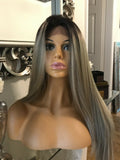 blonde human hair Blend Lace Front wig Dark Root Blonde Silk Top Wig Lace Wig - Celebrity Hair UK