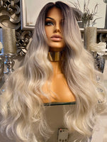 blonde human hair Blend Lace Front wig Platinum Blonde Wavy Lace Front Wig