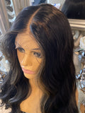 Apple - face framing blonde- Black human hair Blend Lace Front Wig Centre Part Balayage Wig Blonde Highlight