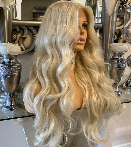blonde human hair Lace Front blend Wig Bleach Blonde Wig, lace front Wig - Celebrity Hair UK