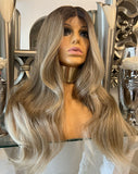 Golden Blonde Curly Wig Centre Part Lace Fromt