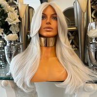 Ice Unit - Platinum Blonde Lace Front Wig Silver Wig  Grey Centre Part Natural Lace Wig