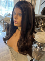 Human Hair Blend Wig Highlight Side Part Wig Brown Wig With Blonde Highlights