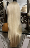 Blonde Fringe Wig Silk Top Centre Part Wig 613 Wig Bangs Fringe Yellow Tone Wig