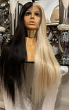 Blonde Black  Wig Lace Front Wig Split Hair Wig 2 Colour Wig Half Blonde Black