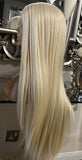 Apple- Blonde Straight Human Hair Blend Lace Front Wig Blonde Lace Front Wig Blonde Wig Centre Part Wig
