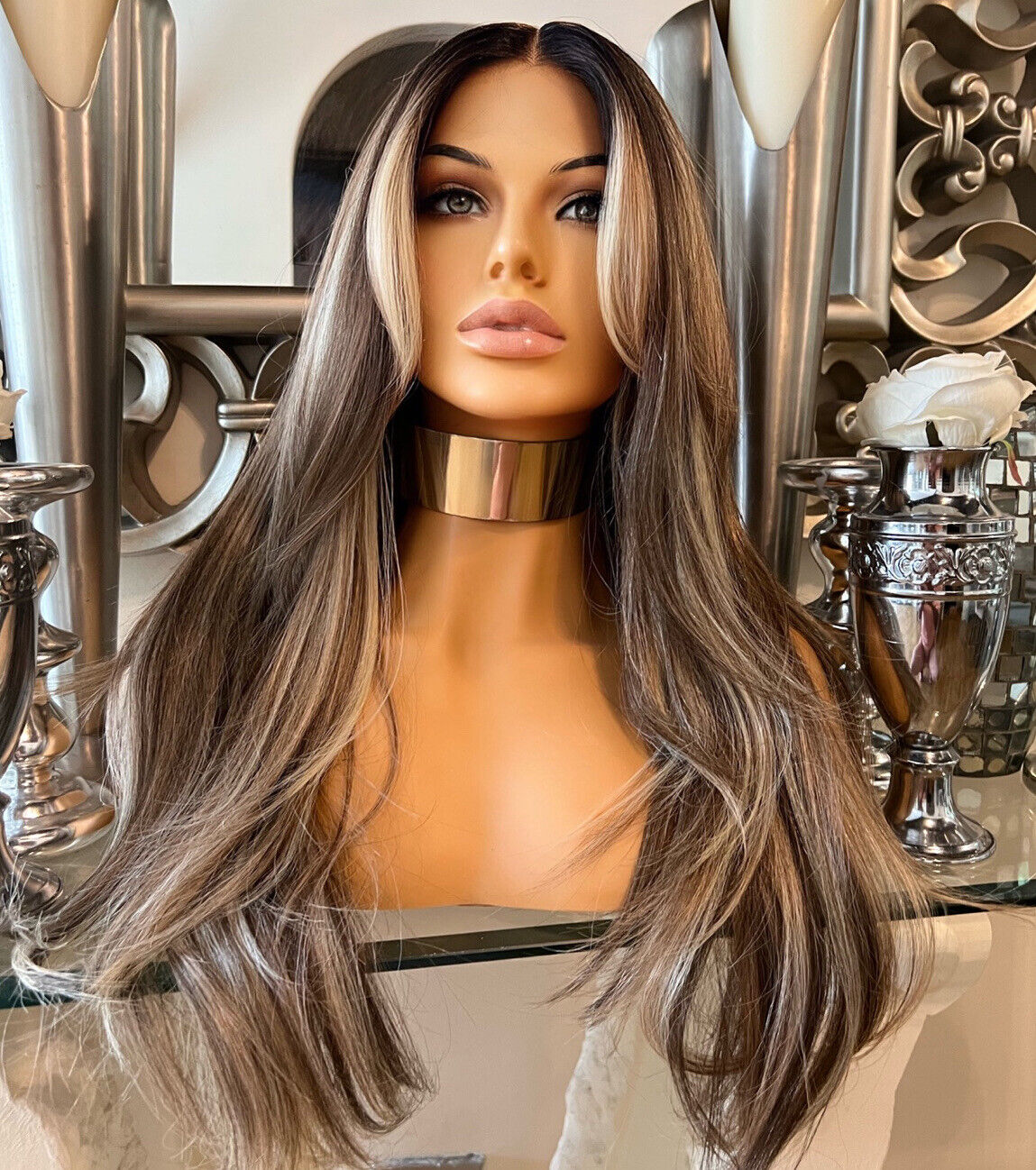 Divaqueen celebrity brown wavy blonde kissed highlighted h d lace front wig online