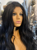 Black Human Hair Blend Lace Front Wig Wavy Wig Black Wig Kim K Wig Layered Wig - Celebrity Hair UK