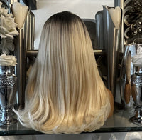Dark Root Blonde Wig Centre Part Lace Wig Strawberry Blonde Wig Body Wave Wig