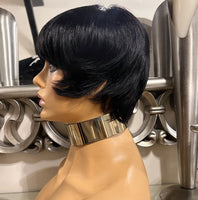 Black 100% Human Hair Hair Wig Short Hair Pixie Wig Bob Wig Short Cut Unisex Wig