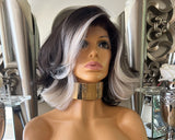 Black Lace Front Wig 1b White Grey Highlights Silver Bob Edgy Short Lace Wig