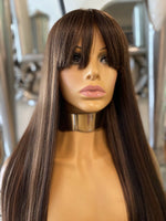 Lace Front Wig, Bangs Fringe Wig, Burgundy BRown Wig - Celebrity Hair UK